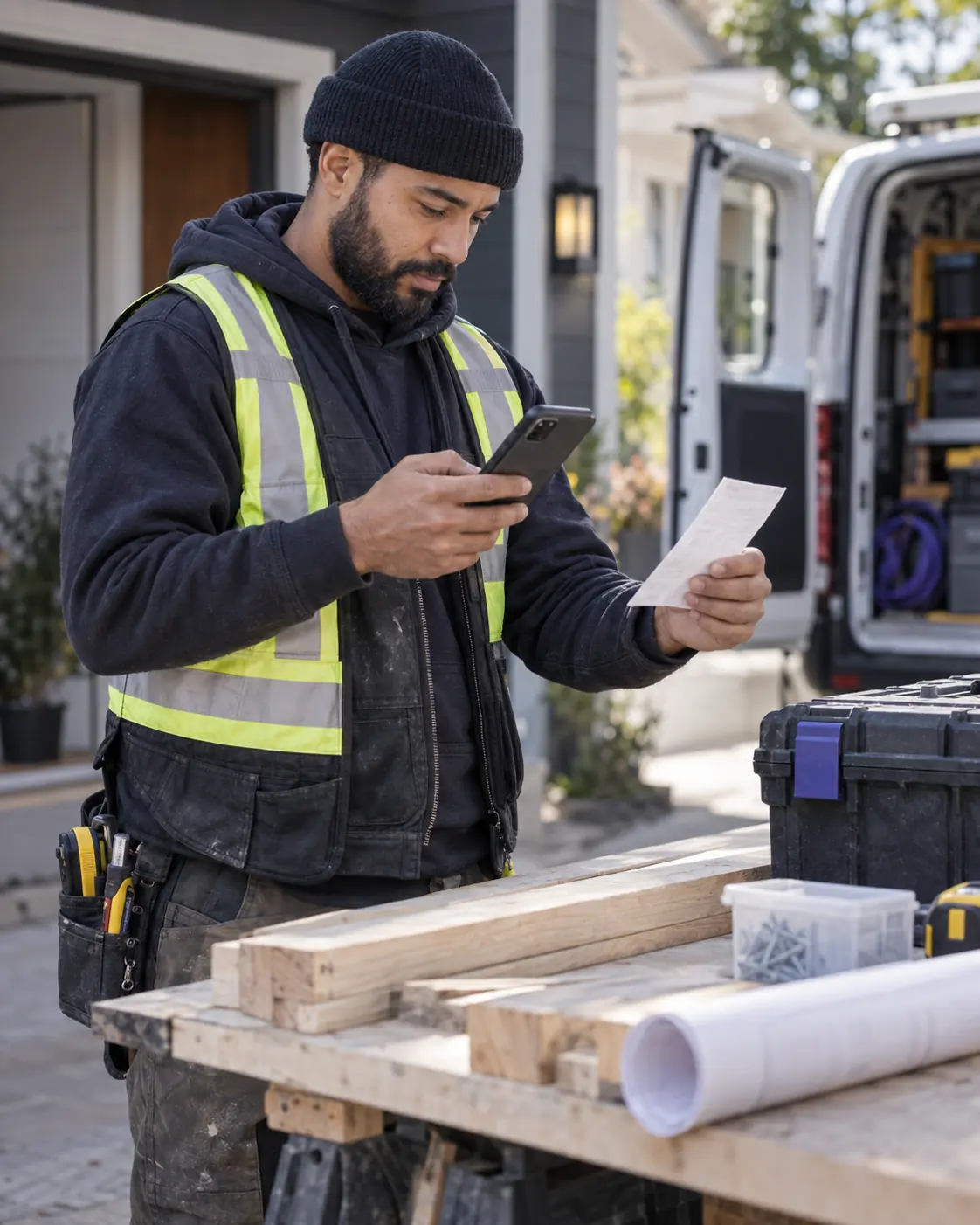 Independent contractor capturing a materials receipt at a jobsite