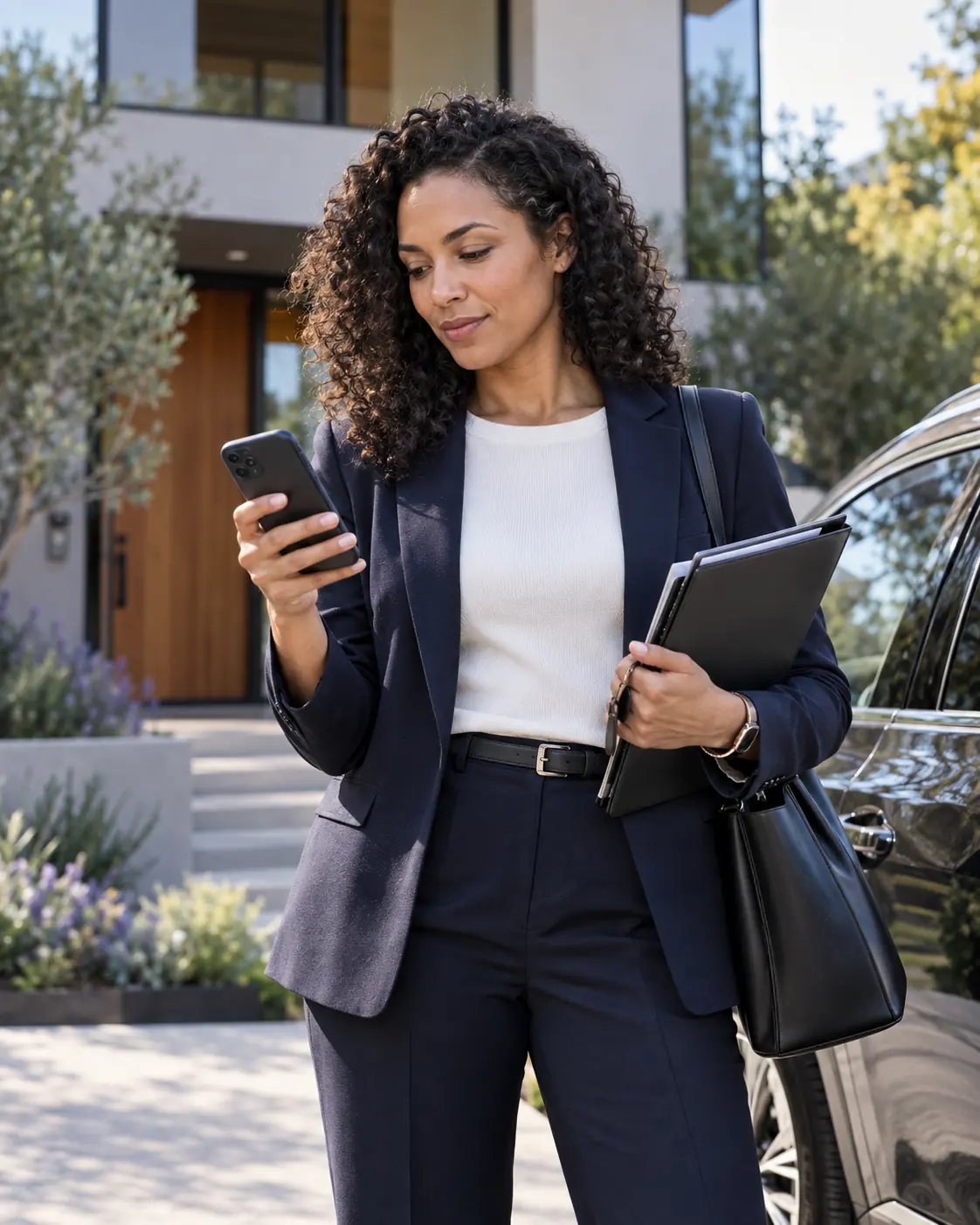 Realtor using a phone between property appointments